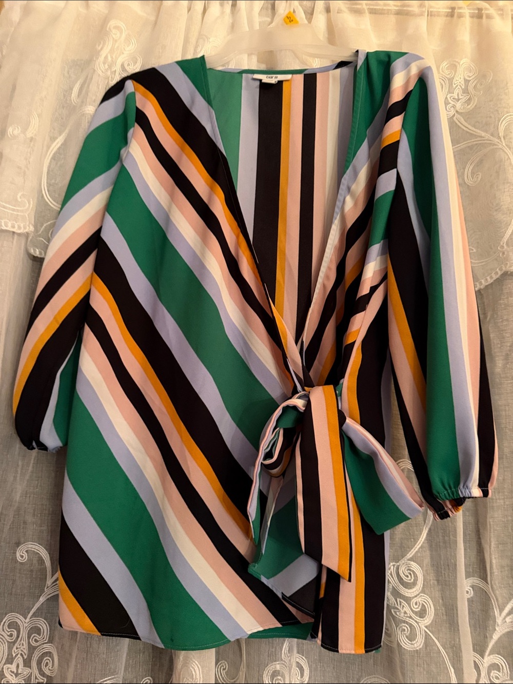 Bar III Multicolor Striped Top in Green, Black, Mustard & Lavender